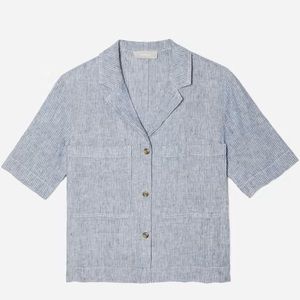 Everlane The Linen Workwear Shirt M Blue Stripe